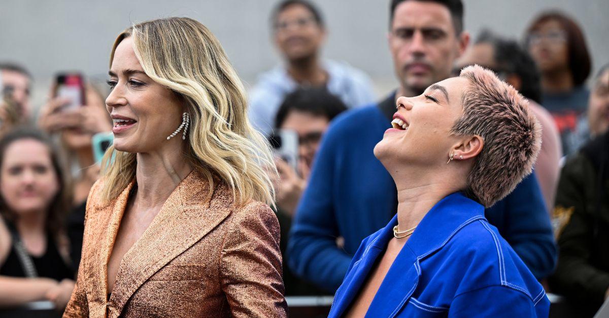 Emily Blunt and Florence Pugh at the 'Oppenheimer' London photo call on July 12, 2023