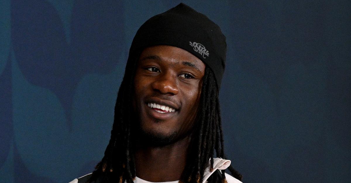 Eduardo Camavinga smiles as he arrives at the stadium before the UEFA Super Cup 2024 match between Real Madrid and Atalanta BC at National Stadium on Aug. 14, 2024.