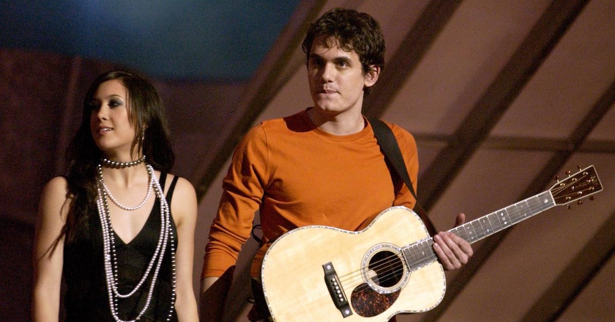 Vanessa Carlton and John Mayer onstage at the 45th GRAMMYs