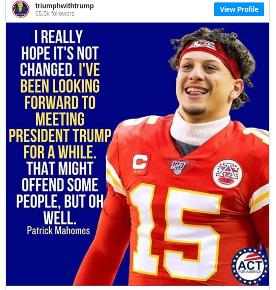 does patrick mahomes support trump