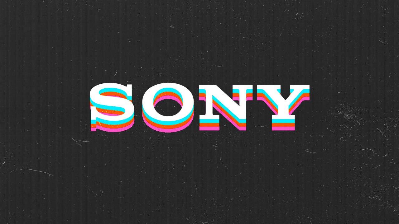 A 70s-themed Sony logo on a scratched up black background.