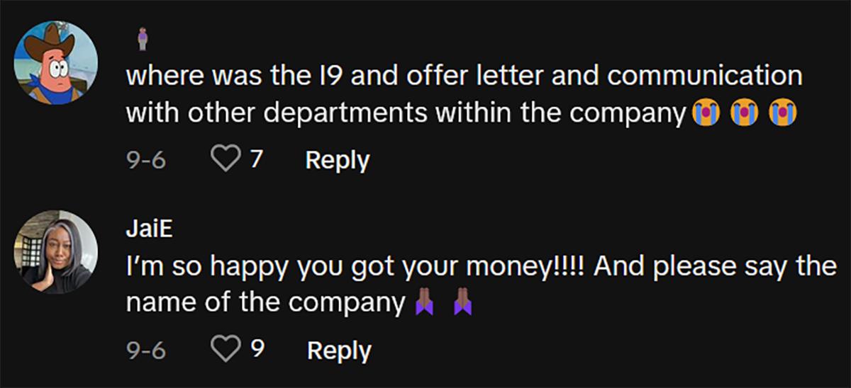 TikTok comments about woman relocating for job that didn't hire her