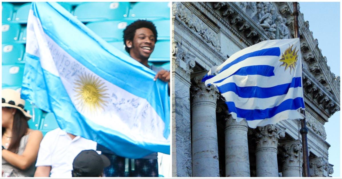 The flag of Argentina; the flag of Uruguay