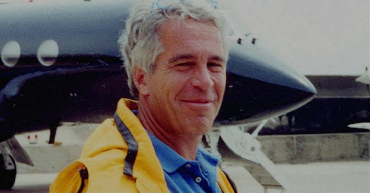 Jeffrey Epstein poses in front of his private plane. 