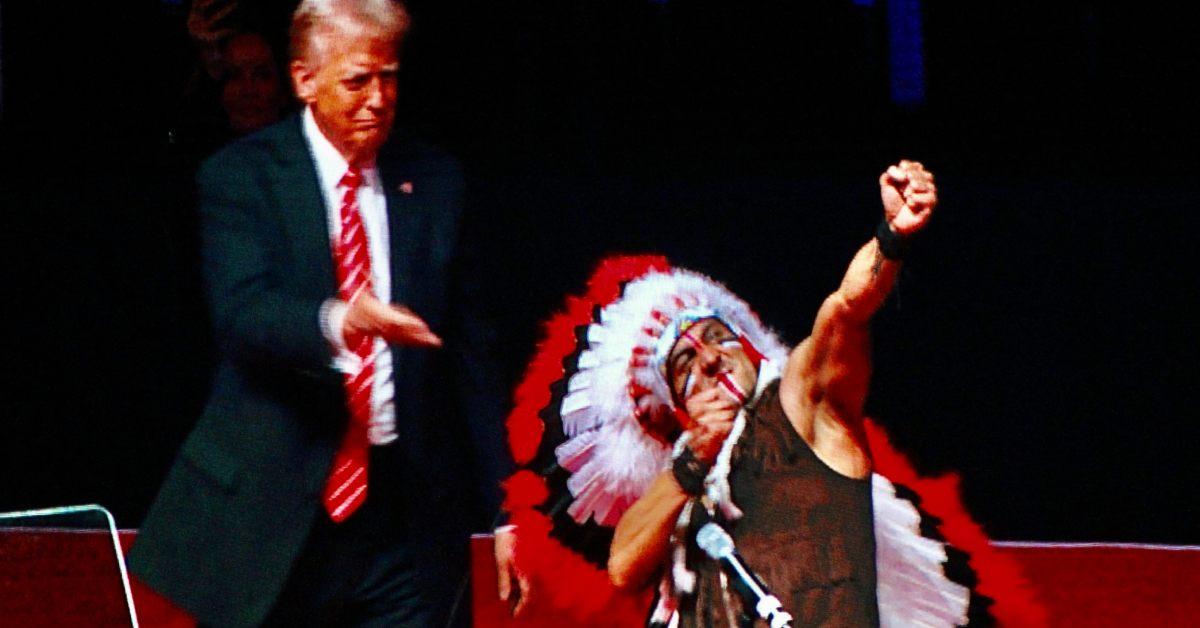 Trump praising Village People for performing at his victory rally in January 2025.