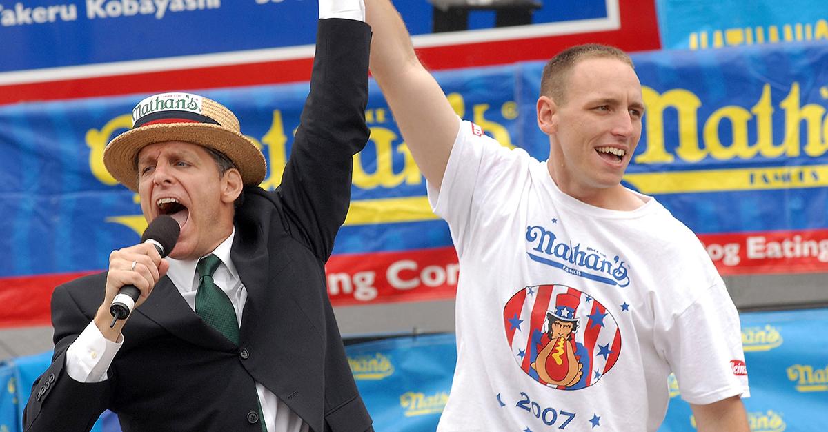 (l-r) George Shea and Joey Chestnut