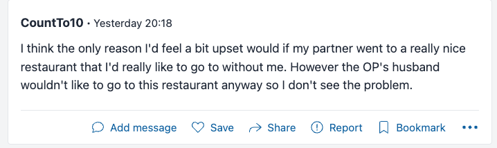 mumsnet aibu comment woman going out to dinner with divorced male friend