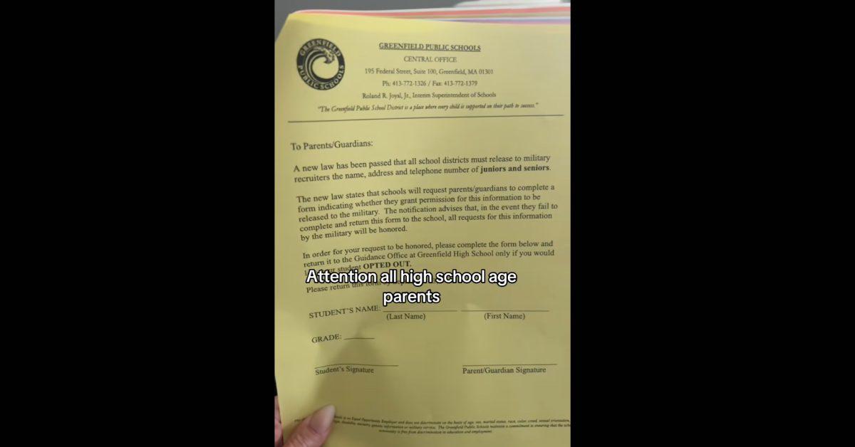A mom received a form from her sons’ high school about sharing their information with military recruiters.