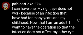 man creathes prosethetic eye flashlight