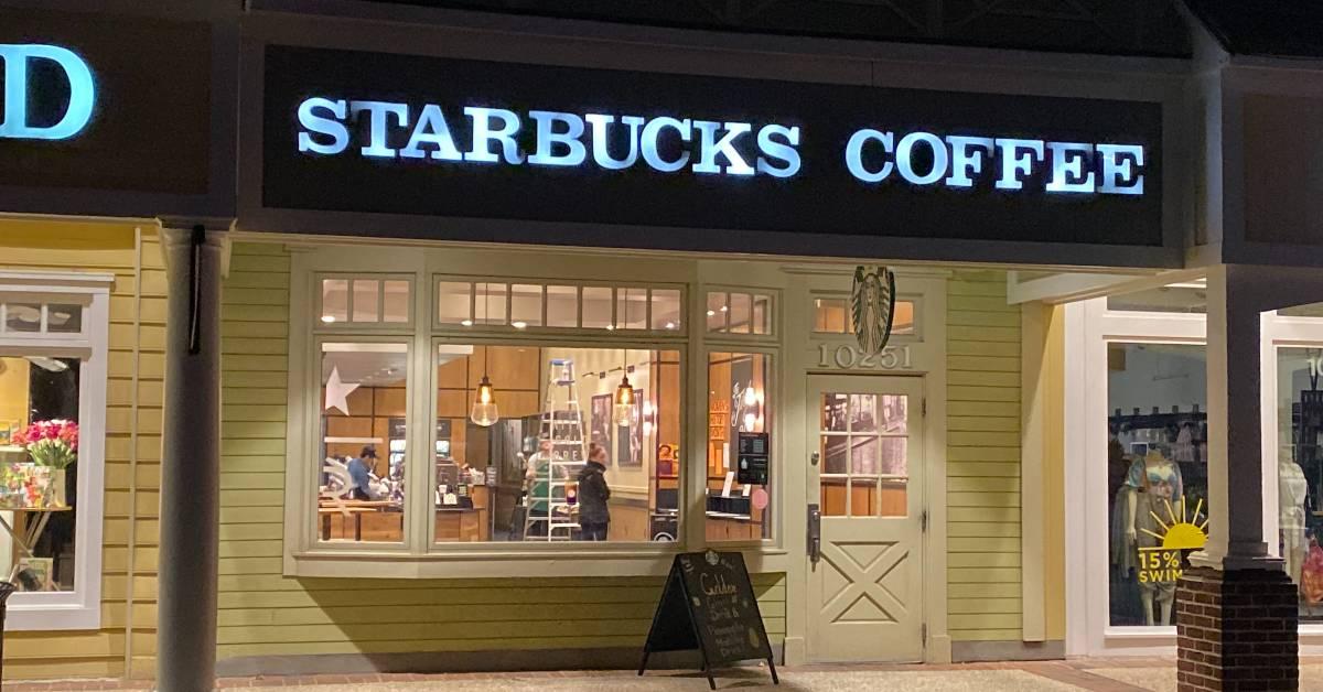 A photo of the front of a Starbucks