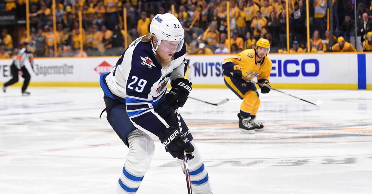 Patrik Laine playing with the Winnipeg Jets in 2018. 