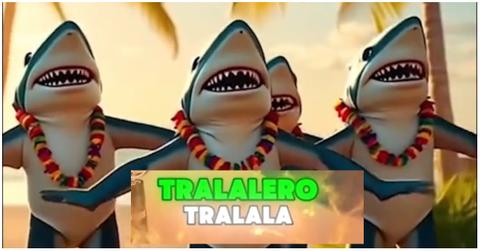 A group of AI-generated sharks singing "Tralalero Tralala"