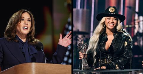 Kamala Harris and Beyonce in two separate, side-by-side images.