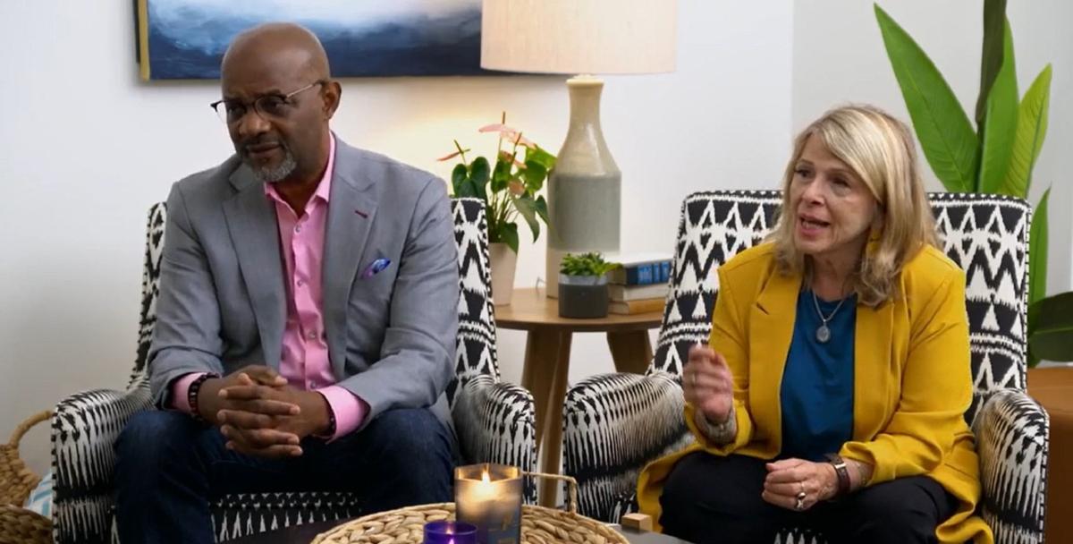 Pastor Cal and Dr. Pepper talk to a couple on MAFS