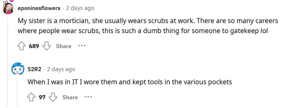 Comments about wearing scrubs tiktok