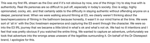 dr disrespect bathroom post