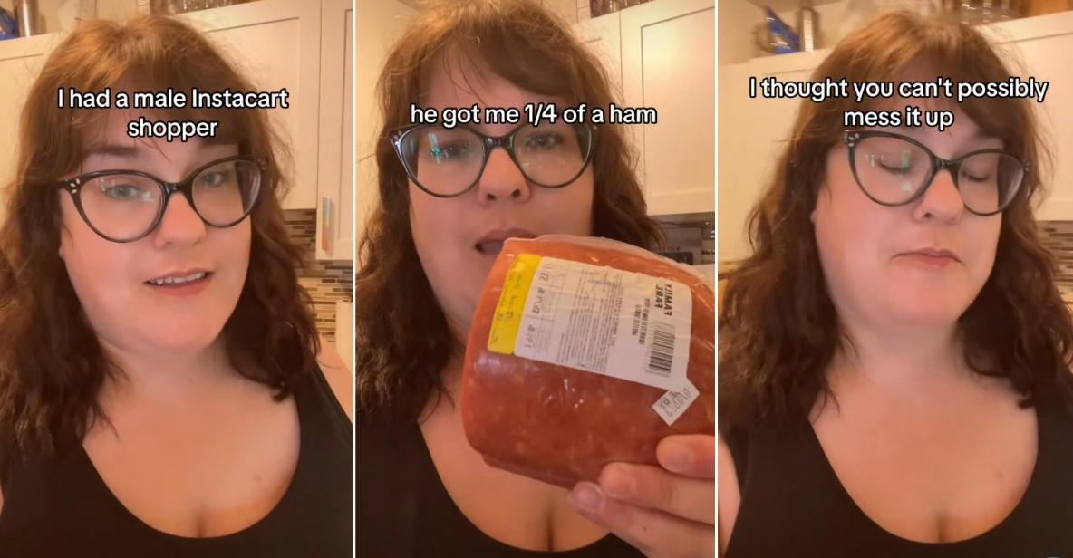 TikTok user with her ham from an Instacart order