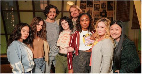 (l-r): CIERRA RAMIREZ, MAIA MITCHELL, TOMMY MARTINEZ, ANASTASIA LEDDICK, JOSH PENCE, ZURI ADELE, EMMA HUNTON, SHERRY COLA posing for 'Good Trouble' Season 4