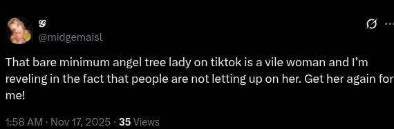 An X post about the angel tree drama on TikTok.