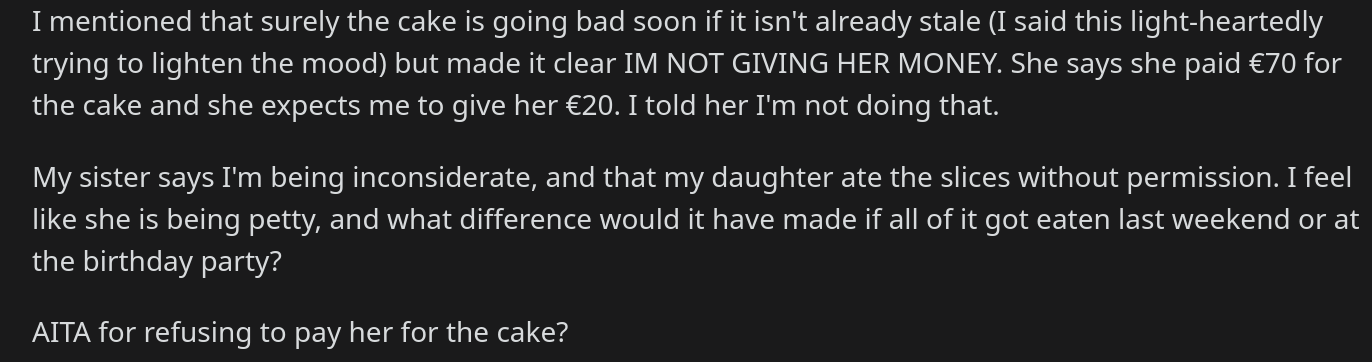 petty sister charging for cake