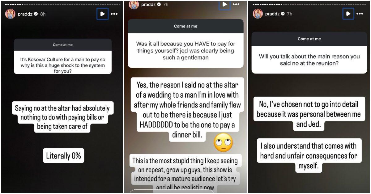 Bardha shares Q&A on Instagram Stories.
