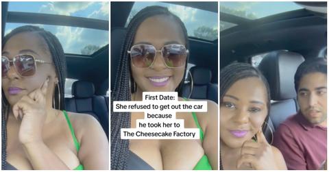 A woman refused to get out of the car at The Cheesecake Factory on a first date