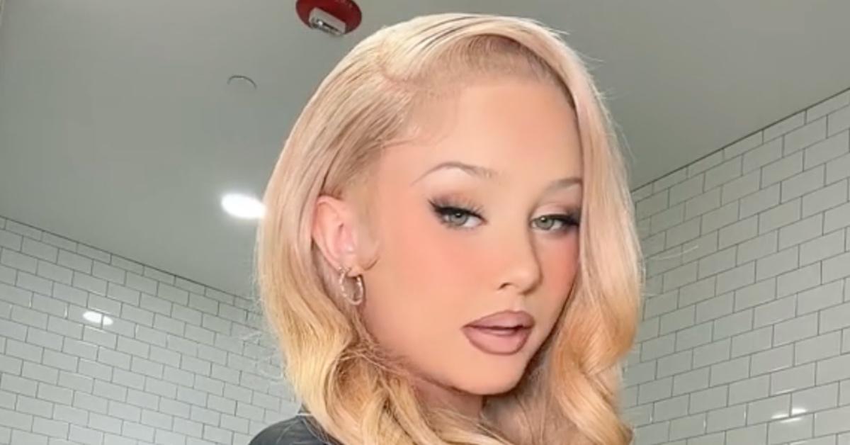 Alabama Barker with blonde hair in a TikTok video