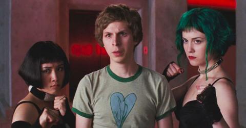 (L-R) Ellen Wong as Knives Chau, Michael Cera as Scott Pilgrim, and Mary Elizabeth Winstead as Ramona Flowers
