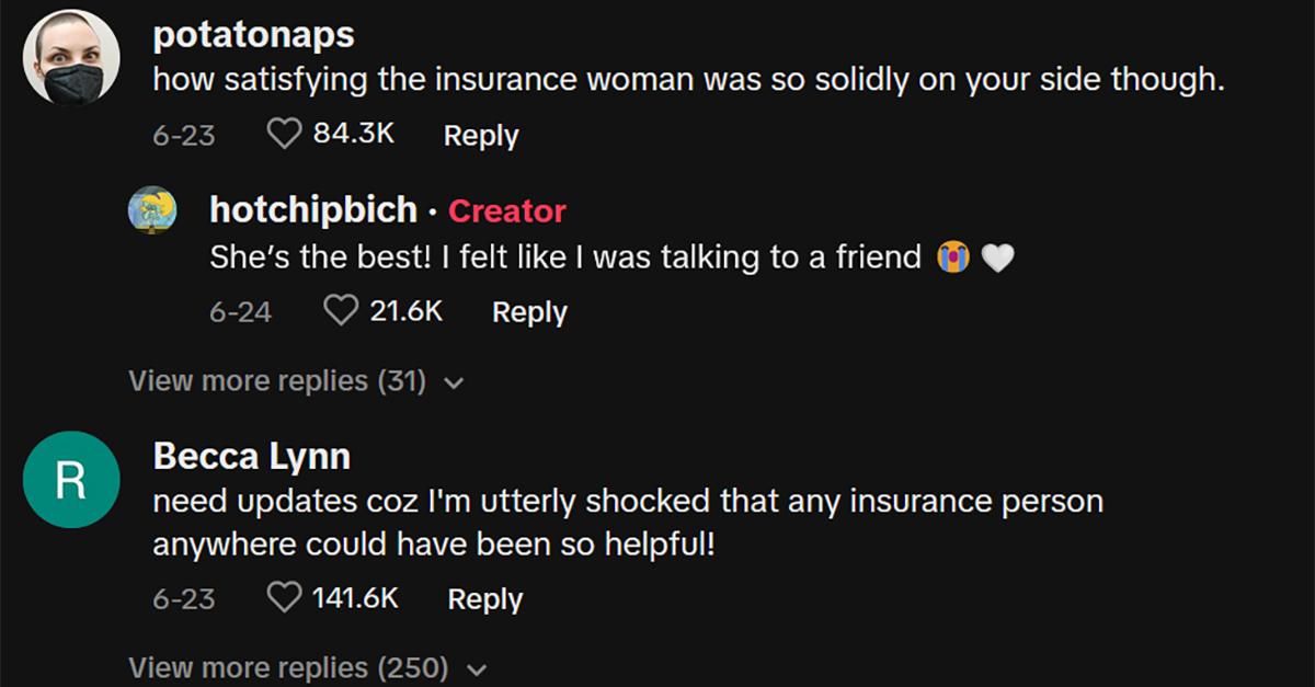 Commenter show support for the woman and her health insurance company