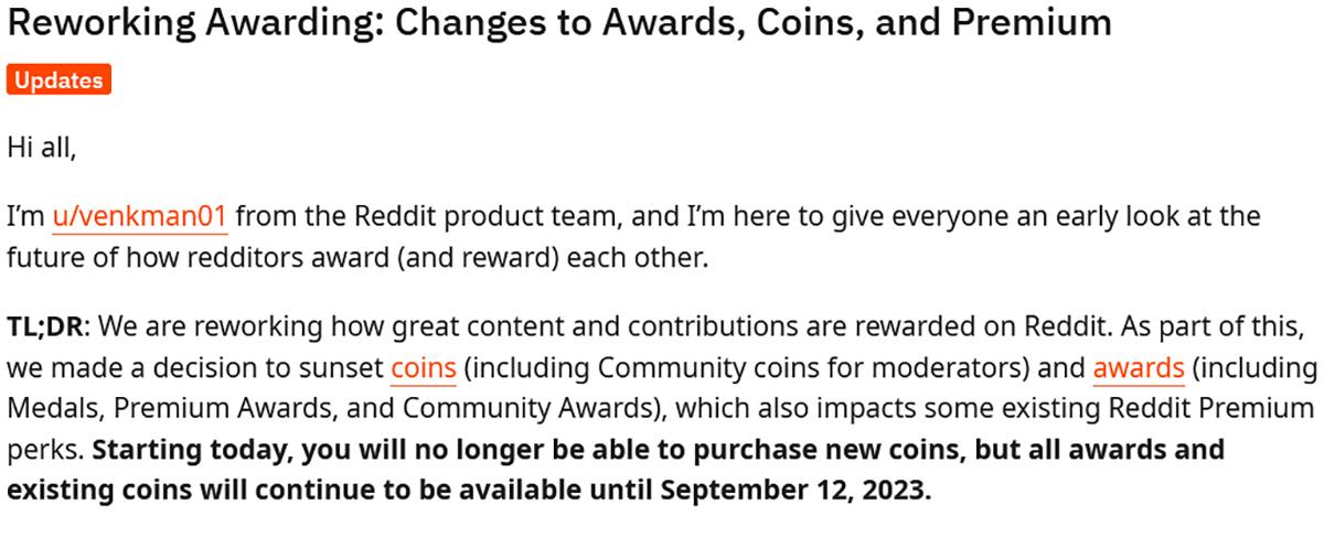 Why are Reddit awards gone?