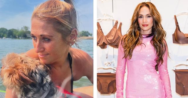 Kyle Marisa Roth in a bathing suit with a dog and Jennifer Lopez hosts an Intimissimi store event for the launch of her silky intimates campaign at the Intimissimi flashship store in Midtown on April 14, 2024 in New York City