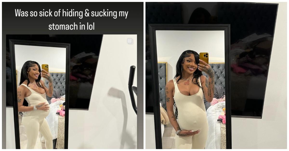 (l-r): GloRilla posts of her with a baby bump