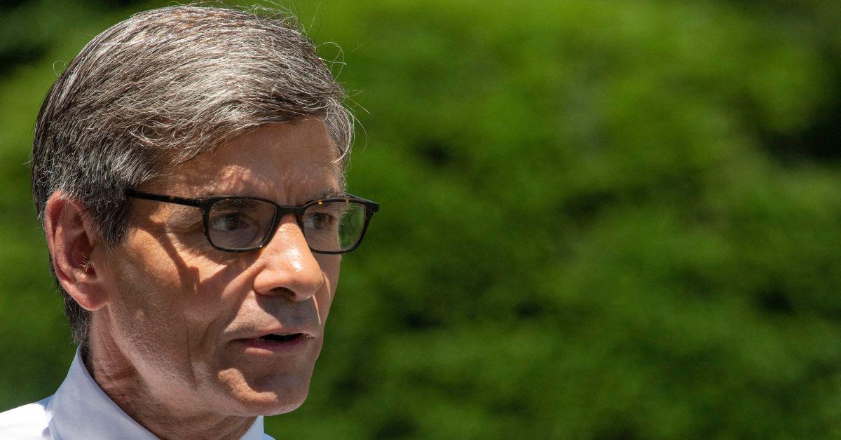 George Stephanopoulos with greenery behind him at the White House. 