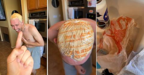 A man shows his Home Depot hair bleach fail