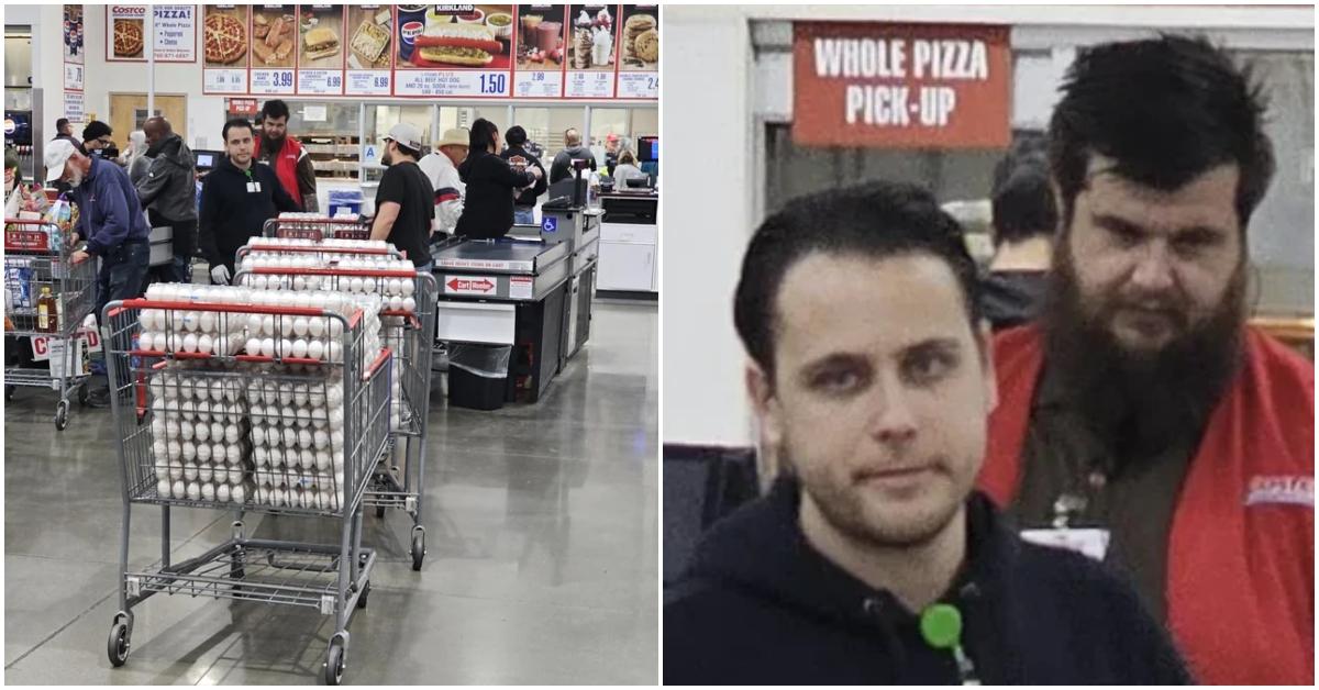 A customer's shopping cart full of eggs from Costco.