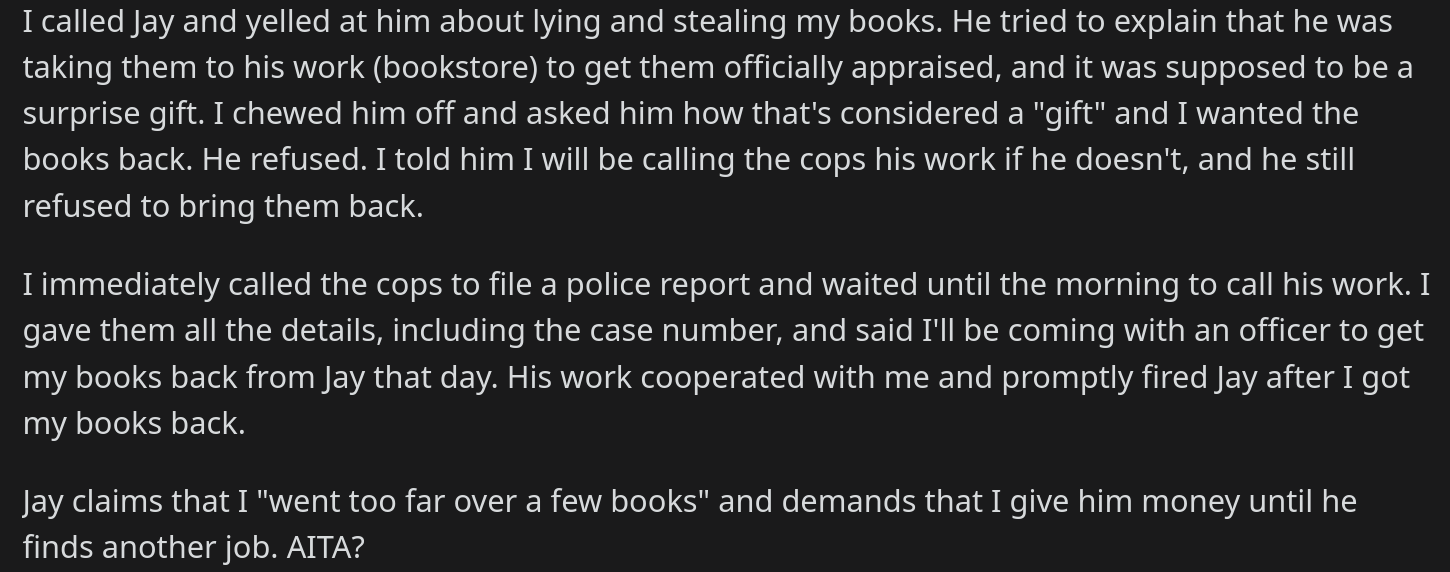 Man Blames Woman for Losing His Job After He Stole Her Books