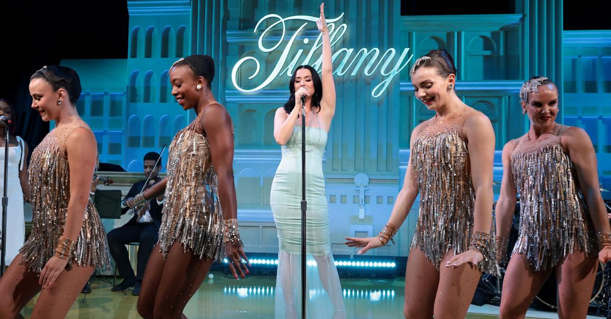 Katy Perry performs onstage with the Rockettes as Tiffany & Co. celebrates the reopening of NYC Flagship store on April 27, 2023.