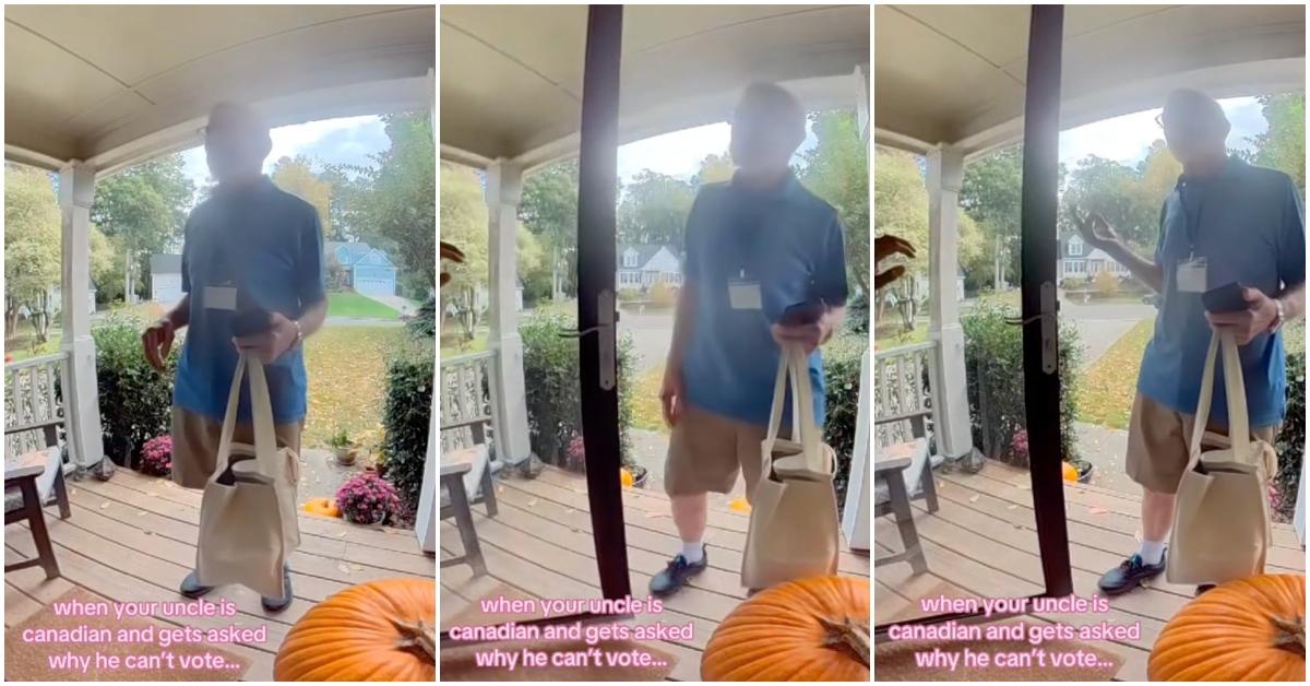 Viral video of a volunteer confusing a man's reasoning for not wanting to vote with being gay.