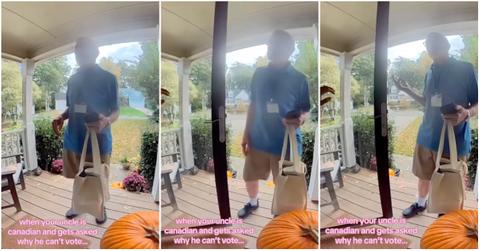 Viral video of a volunteer confusing a man's reasoning for not wanting to vote with being gay.