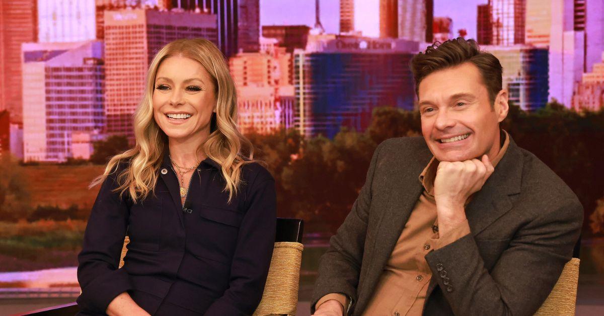 (l-r): Kelly Ripa and Ryan Seacrest filming 'Live with Kelly and Ryan'