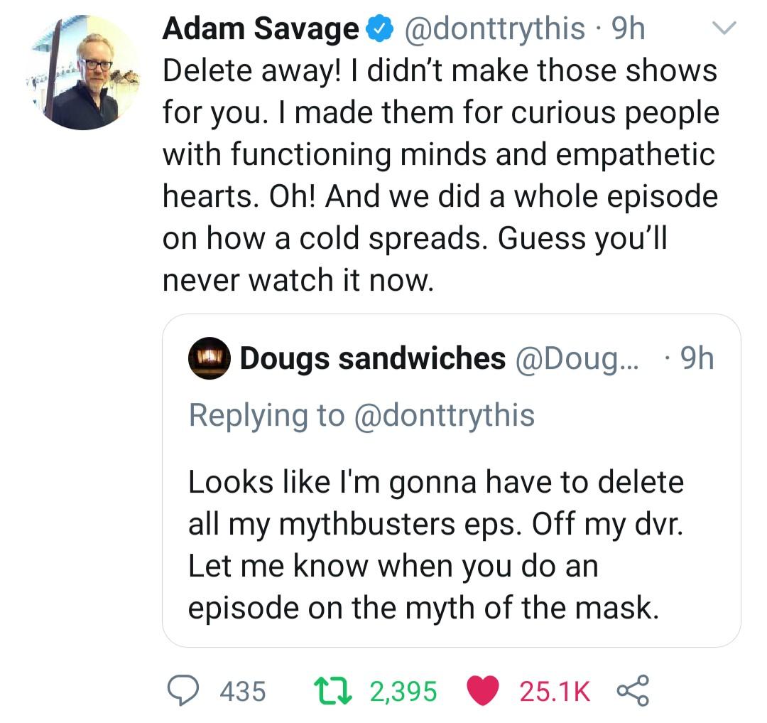 adam savage covid