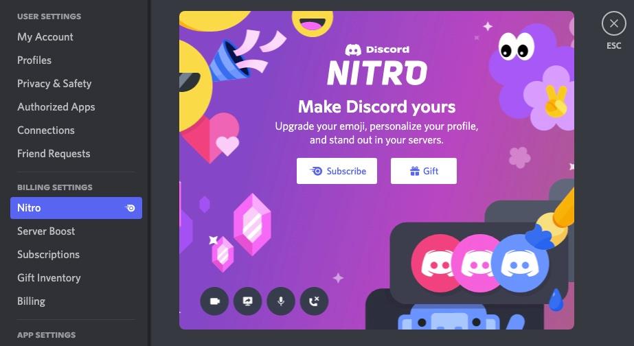 Discord Nitro tab in Discord