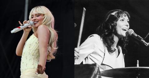 Sabrina and Karen Carpenter both performing on stage in separate images.