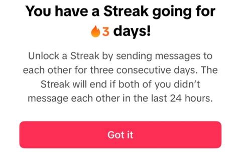 The message from TikTok when you unlock a streak