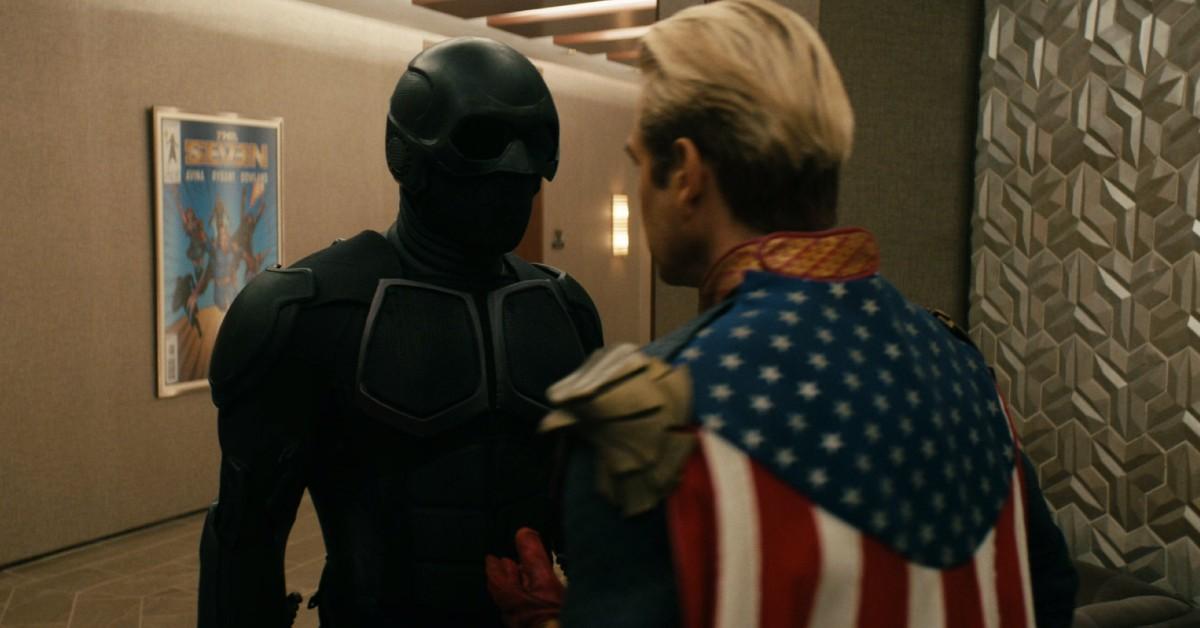 (L-R) Black Noir (Nathan Mitchell) and Homelander (Antony Starr) 