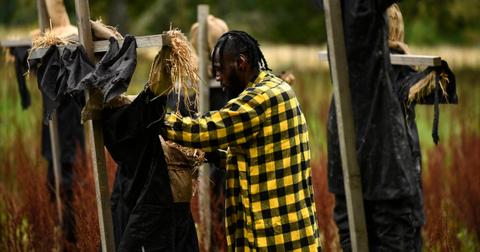 Deontay Wilder in a mission with scarecrows on The Traitors