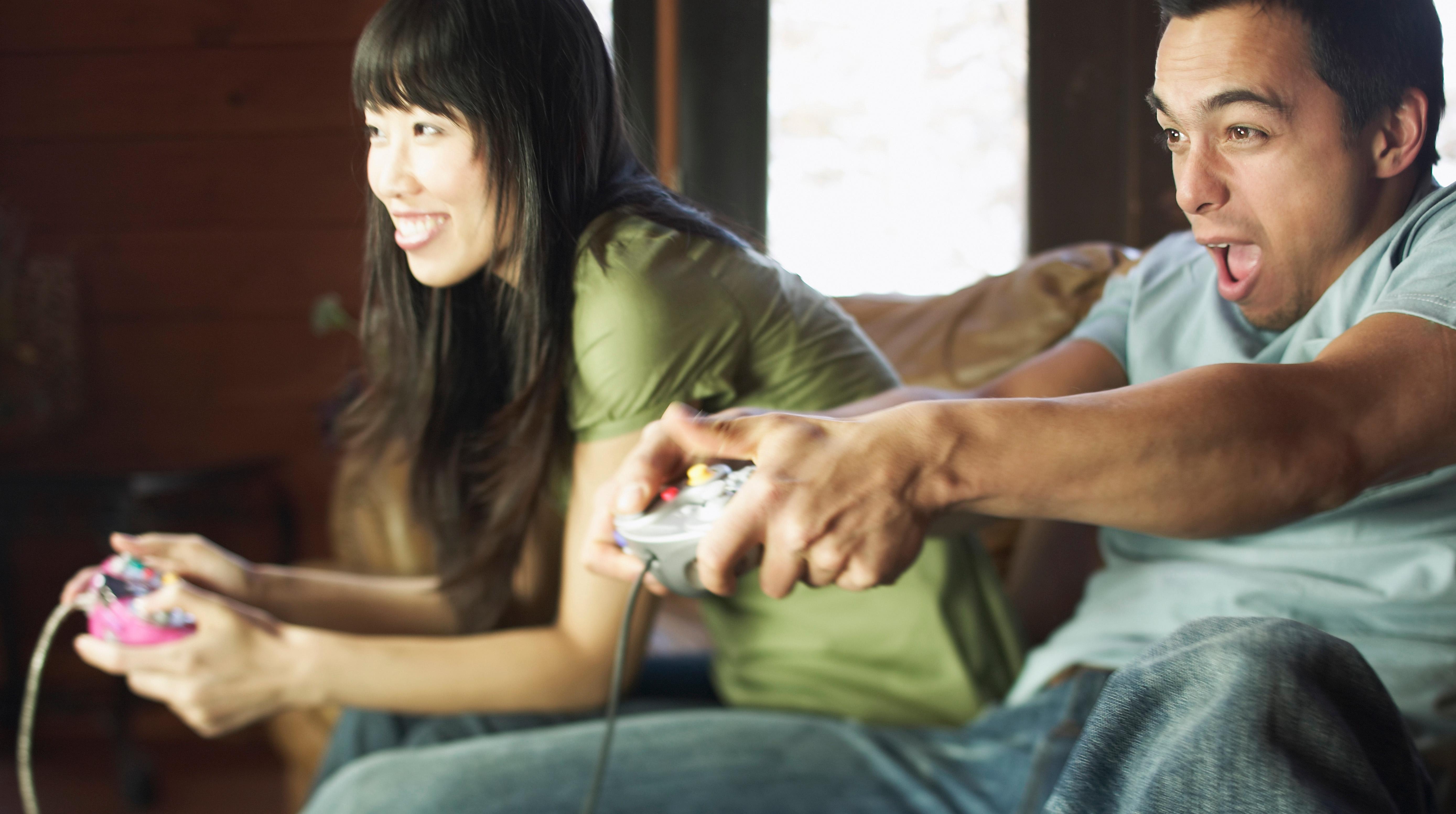 A couple playing video games