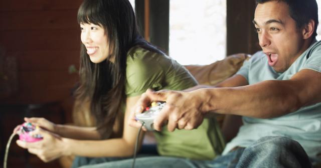 A couple playing video games