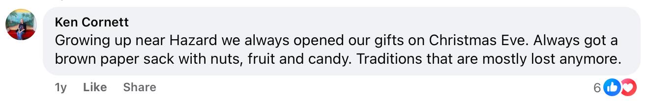 A person on Facebook explaining what "Christmas Eve gift" means.