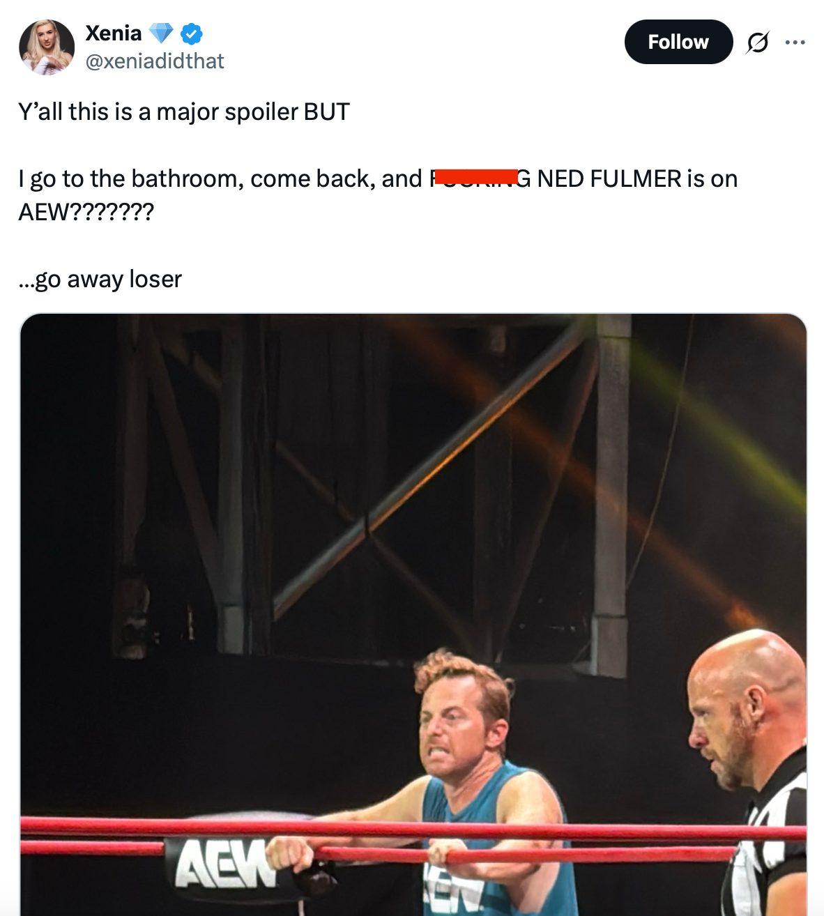 Woman comments on Ned Fulmer's wrestling debut with AEW.